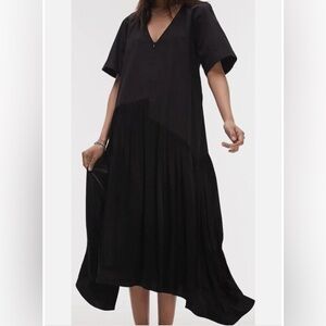 Topshop Zip Front Poplin & Satin Chuck on Midi Dress Black Sz US 10, Retails $85
